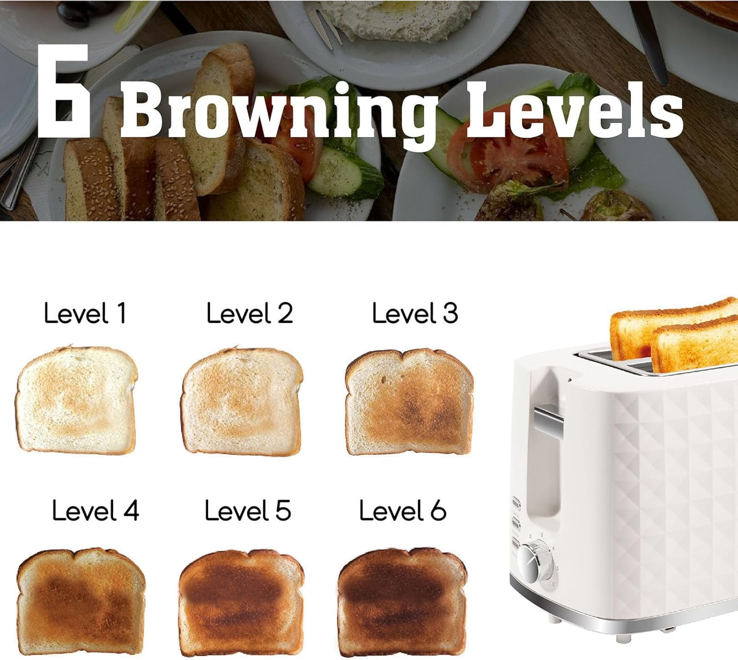 Toaster 2 Slices, Toasters Wide Slot, Bread with Cancel, Bal, Defrost Function, Bal Removable Tray & 6 Temperature Settings, Bei