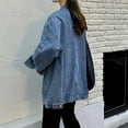 thumbnail image 4 of Breezora Women's Versatile Denim Jacket Mid Length with Large Pockets Loose Fit Casual Utility Wear XXL Size Blue, 4 of 5