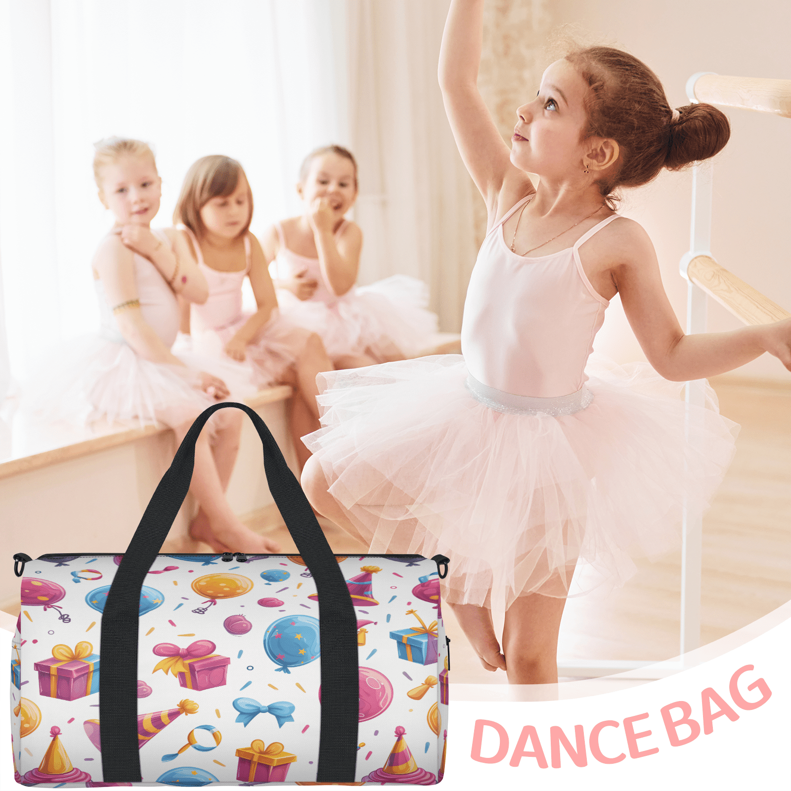 Herdesigns Happy Birthday Theme Gym Bag for Women, Duffle Bag for Travel Sport, Lightweight Waterproof Carry on Weekender Overnight Dance Yoga Workout Bags