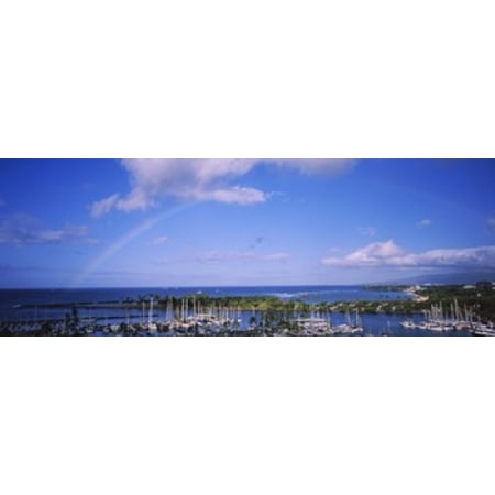 High angle view of boats Ala Wai Honolulu Hawaii USA Canvas Art - Panoramic Images (36 x