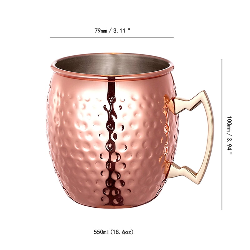 OUYAWEI Solid Copper Moscow Mule Mugs 18 Ounce Unlined Mug Drinking Cup Perfect for Cocktails Iced tea and Beer 304 Cup stainless steel strip 