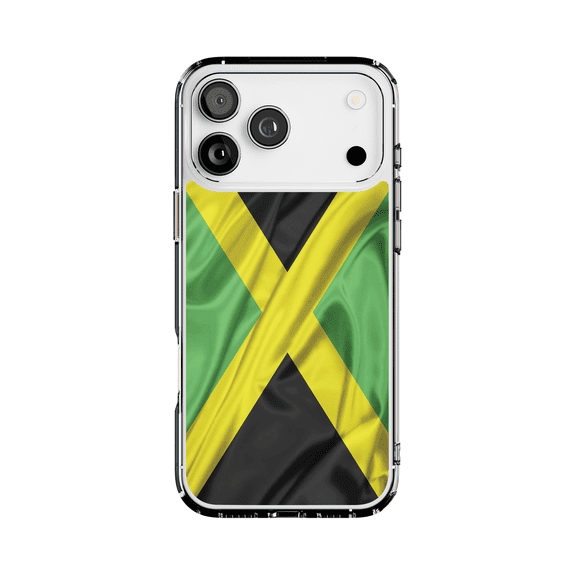 DistinctInk Hybrid Clear Case Compatible with MagSafe for iPhone 17 Pro Max- Jamaican Flag Design Black Green Yellow