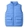 thumbnail image 4 of Spazoro Girls Lightweight Puffer Vest with Patch Pockets, Full Zip Stand Collar Sleeveless Solid Color Warm Quilted Outerwear Gilet Blue Size 5-6, 4 of 9