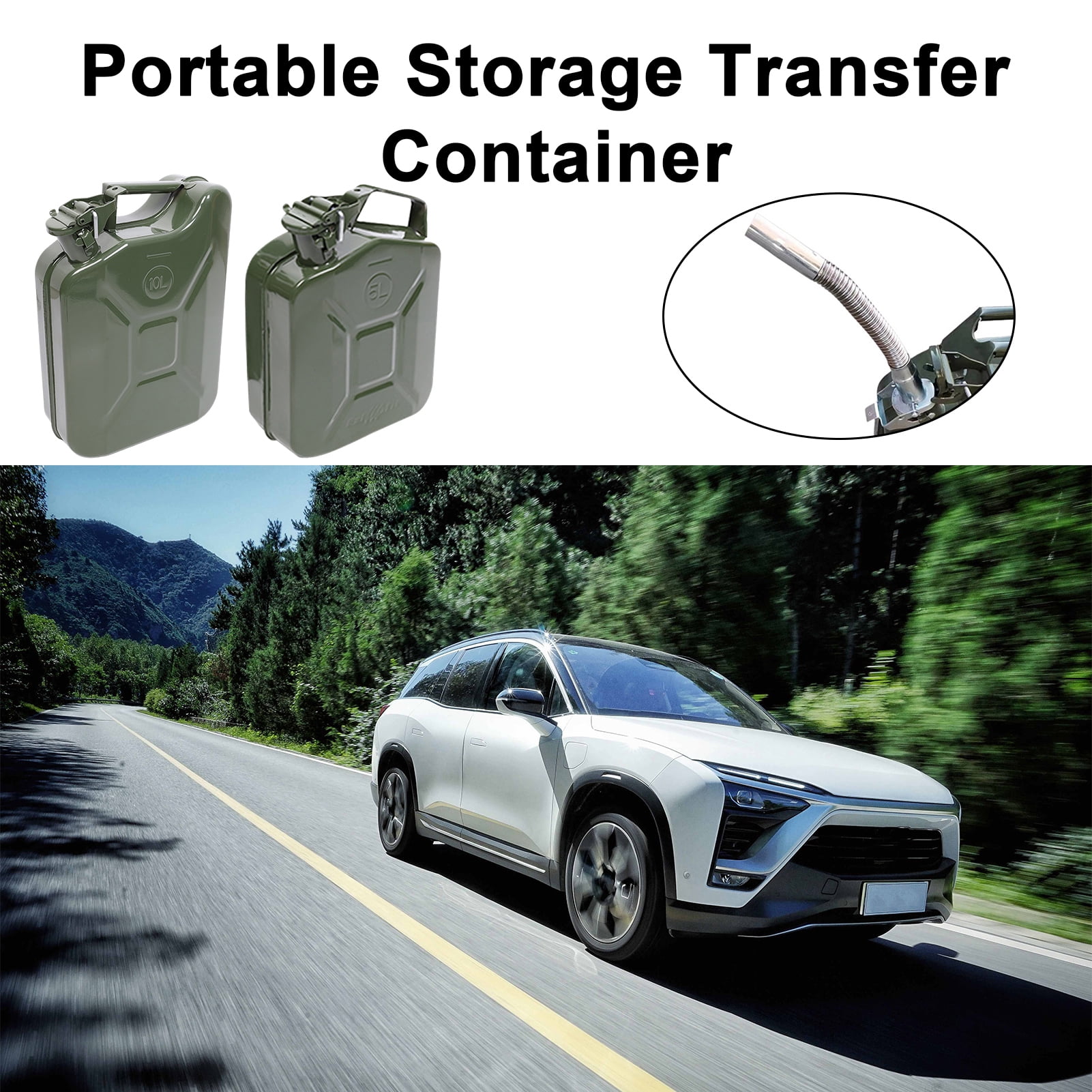 Jnismy Fuel Can Oil Transfer Tank, 1.32 Gallon / 5 L Portable Gas Can Transfer Tank Portable Storage Transfer Container with Flexible Spout System,Large Capacity Leakproof Good Sealing