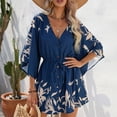 thumbnail image 3 of QUYUON Women V Neck Mini Dress Summer Bell Sleeve Button-Down Short Dresses Tie Waisted Boho Dress Beach Sundress Casual Loose Swing A-Line Cocktail Party Night Out Club Dress, Navy L, 3 of 4