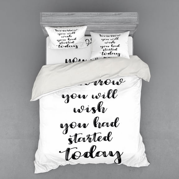 Ambesonne Black and White Bedding Set 4 Pcs, Cursive Wording, Queen, Black and White