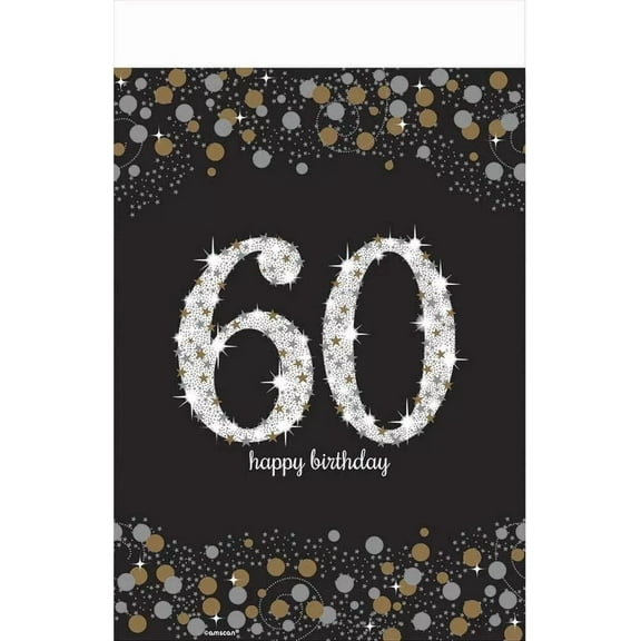 Sparkling Celebration Black 60Th Birthday Party Decoration Plastic Tablecover