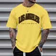 thumbnail image 2 of Rggeeun Mens Tee Shirts Leopard Letter Print Solid Color Short Sleeve Crew Neck Loose Fit Soft Breathable for Summer Everyday Wear Classic Tees,Yellow,Xl, 2 of 4