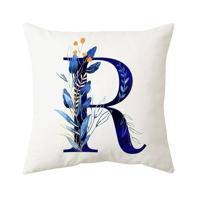 Throw Pillow Cover Alphabet Flowers 18x18 Inch Square Pillow Protector for Sofa Couch Bedroom Car Home 1pc