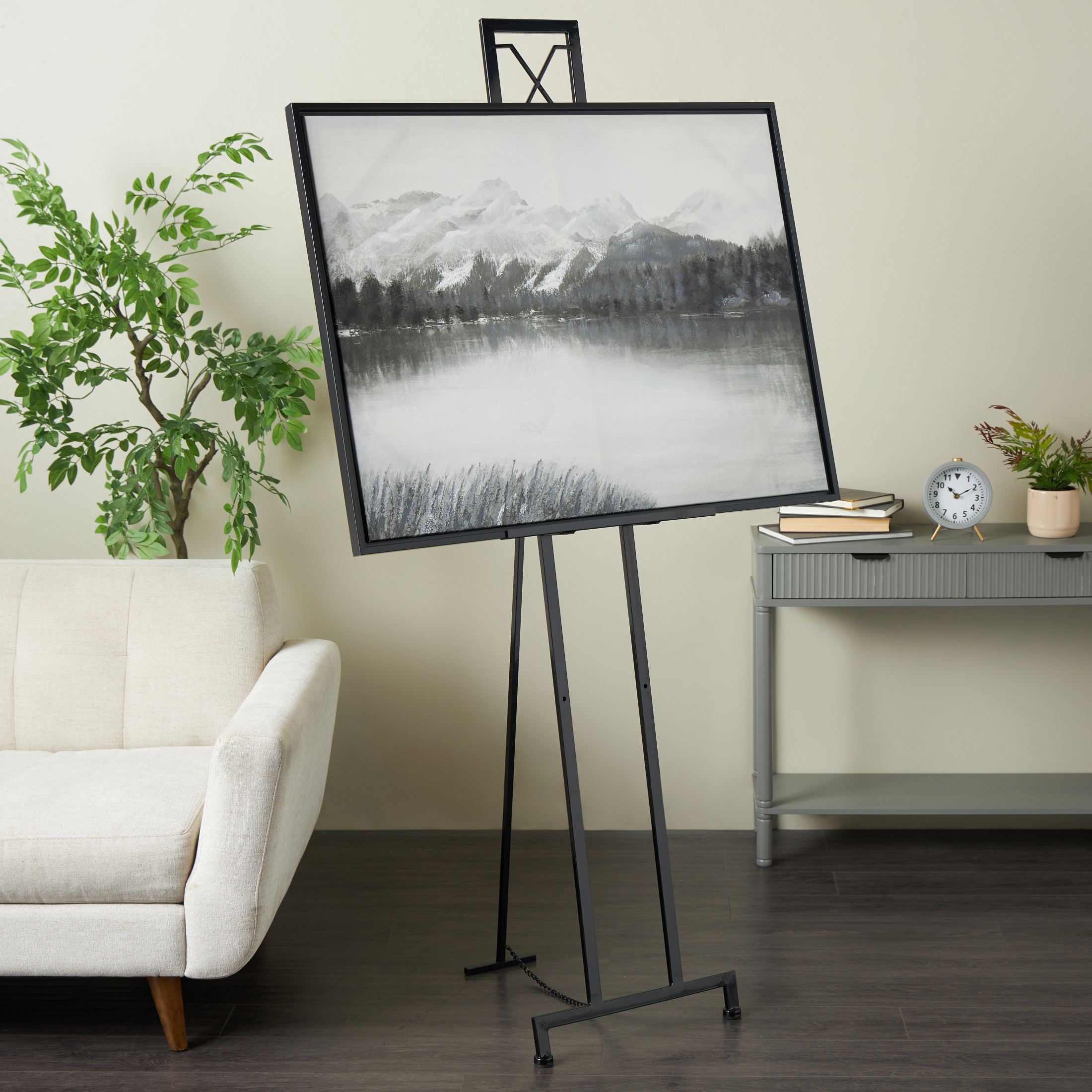DecMode 17" x 70" Black Metal Wall Hanging Decorative 3 Tier Geometric Easel, 1-Piece