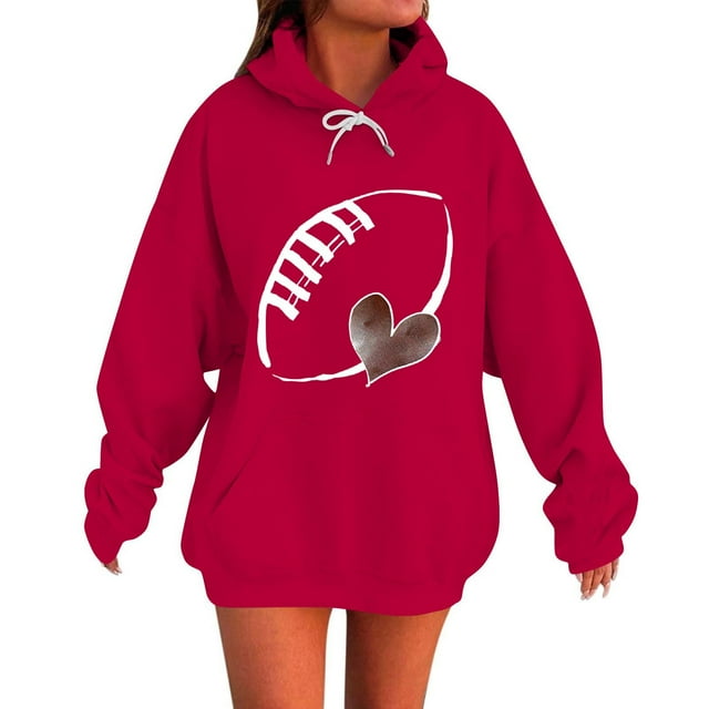 Dagegui Chandails à Capuche pour Femmes, Graphiques Tendance, Manches Longues, Chandails à Capuche en Molleton Mince, Chandails à Enfiler, Hauts, Vêtements d'Automne et d'Hiver, Rouge G