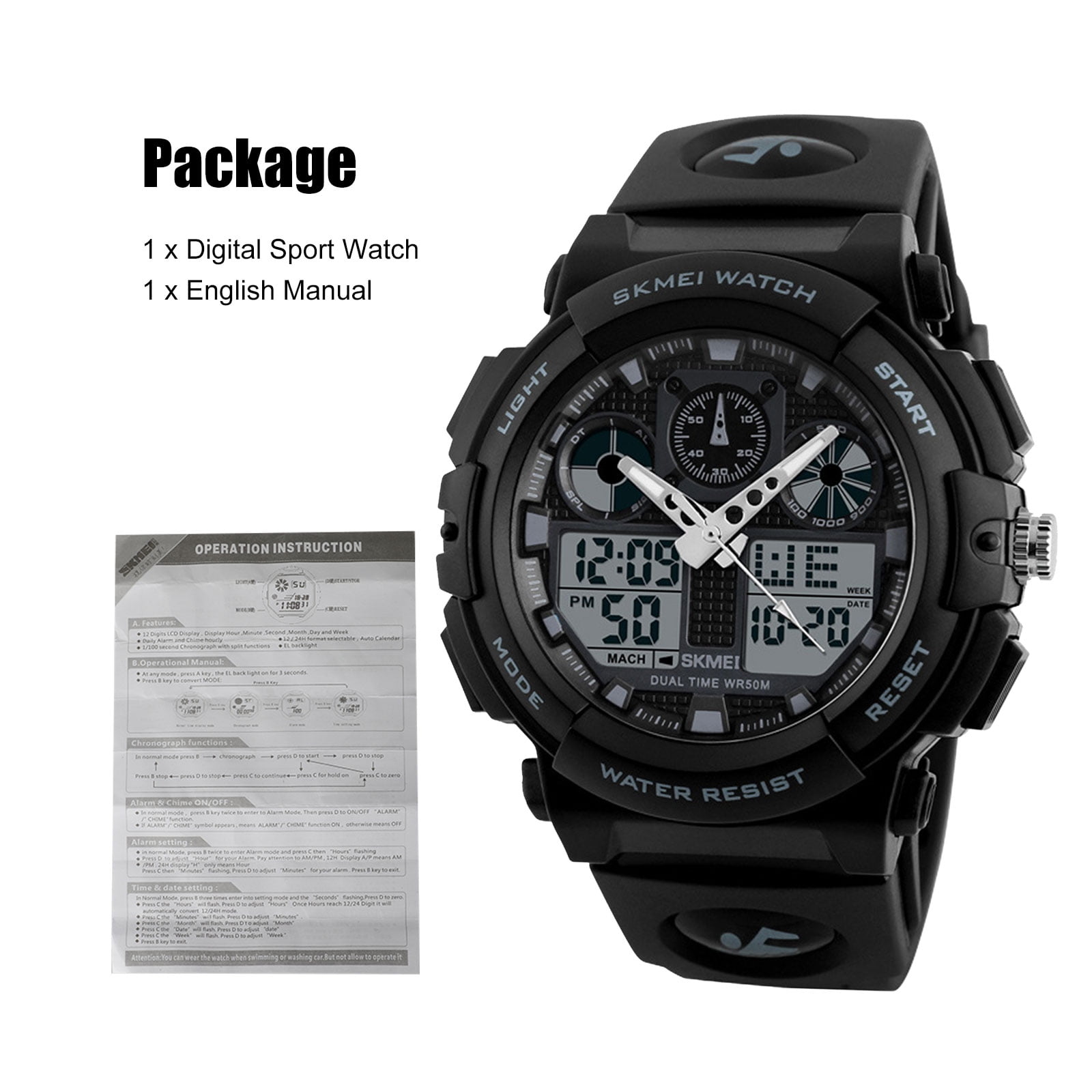 waterproof watch with light