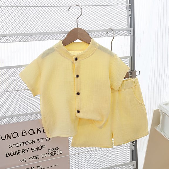 JCCXIN Baby Boy Clothes Sets Toddler Summer Outfit Sets Cotton Blend O-Neck Solid Color Short Sleeve T Shirt Tops Pocket Button Down Shirt Short Set Birthday Dailywear