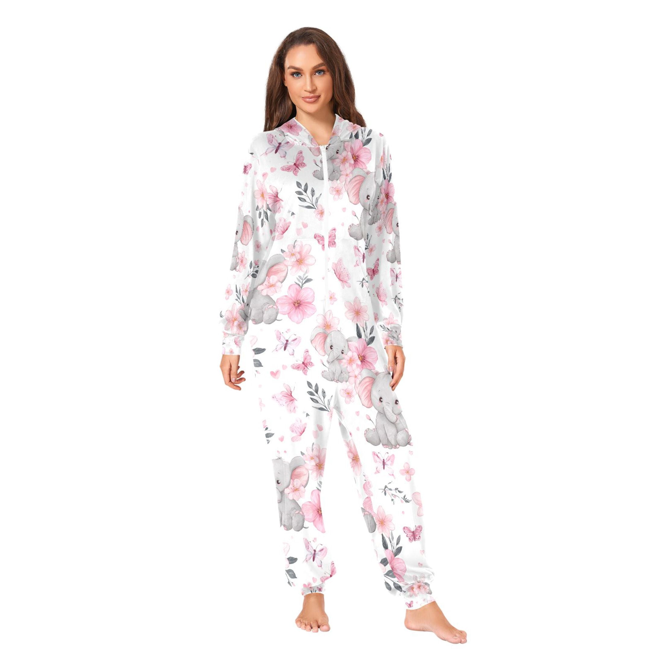 Adult Christmas Onesie Cute Elephant Adult Zipper One-Piece Pajamas Unisex Pajamas with Pockets