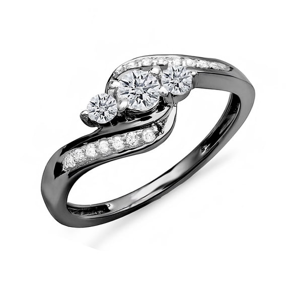 Dazzlingrock Collection 0.50 Carat (ctw) Black Rhodium Plated 14K Diamond 3 Stone Bridal Ring 1/2 CT, White Gold, Size 6