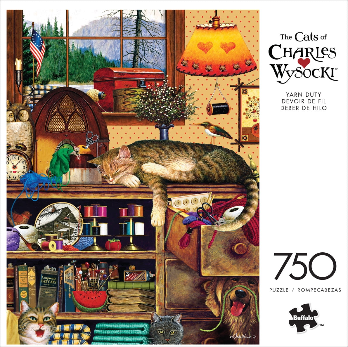 Buffalo Games Charles Wysocki Yarn Duty 750-Piece 24 x 18 inch Interlocking Jigsaw Puzzle for Adults Ages 14+