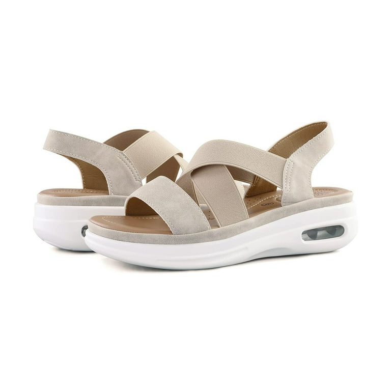 Pennysue Women s Summer Off White Strap Elastic Air Cushion Sports Sandals Size 9