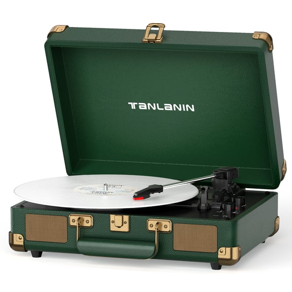 TANLANIN Green 3-Speed Bluetooth Record Player with Bass & Treble Control