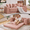Pink, variant on 2-in-1 Convertible Sofa Bed, 82" Folding Cloud Couch with Two Cup Holders and Side Pocket, Corduroy Loveseat Sleeper with Pull Out Bed, No Assembly, Orange