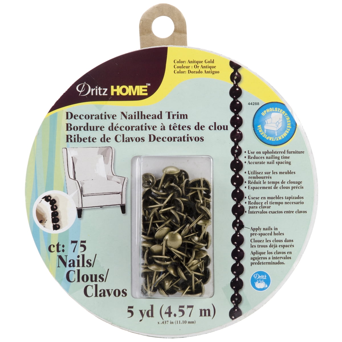 Dritz Home 44288 Smooth Decorative Nailhead Trim, 7/16-Inch x 5-Yards