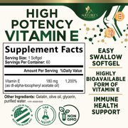 Vitamin E 180mg Per Serving - E Vitamins DL-Alpha, Antioxidant-Rich Dietary Supplement for Skin, Heart, and Immune Support, USA Bottled, Easily Absorbed, Non-GMO & Gluten Free - 60 Softgels