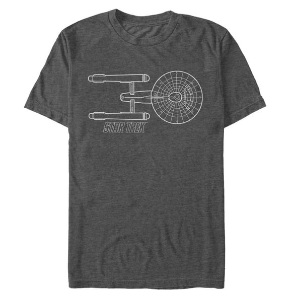 Men's Star Trek Enterprise White Outline Graphic Tee Charcoal Heather 2X Large