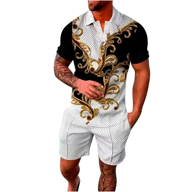 Birdeem Ensembles de Survêtements pour Hommes 2 Pcs Ensembles d'Été Chemise de Mode Manches Courtes et Shorts Ensemble Col Rabattu