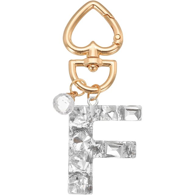 HUGFEGWE Alphabet Initial Letter Keychain, Cute Heart Crystal Keychains Car Keyring Letter F Pendant Charm Key Chain for Key Wallet Purse Handbag Backpack, Silver CA919-68534