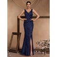 thumbnail image 2 of Elegant Long Sequin Formal Dress V-Neck Slit Design, Stretchy Fitted Glamorous, 2 of 6