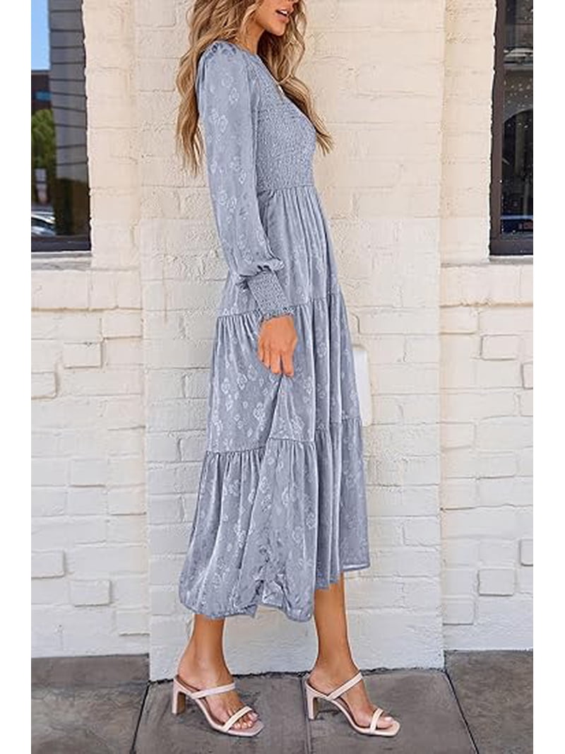 spring midi dresses with sleeves Petal & Pup Women's Nova Flutter Sleeve Dress White Cobalt MulSize + Fit Tiered Midi Dress with Sleeves