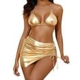 thumbnail image 1 of Women Swimsuits Solid Color Glitter Fabric Backless Separates Bikini Gold Womens Bathing Suits M, 1 of 7