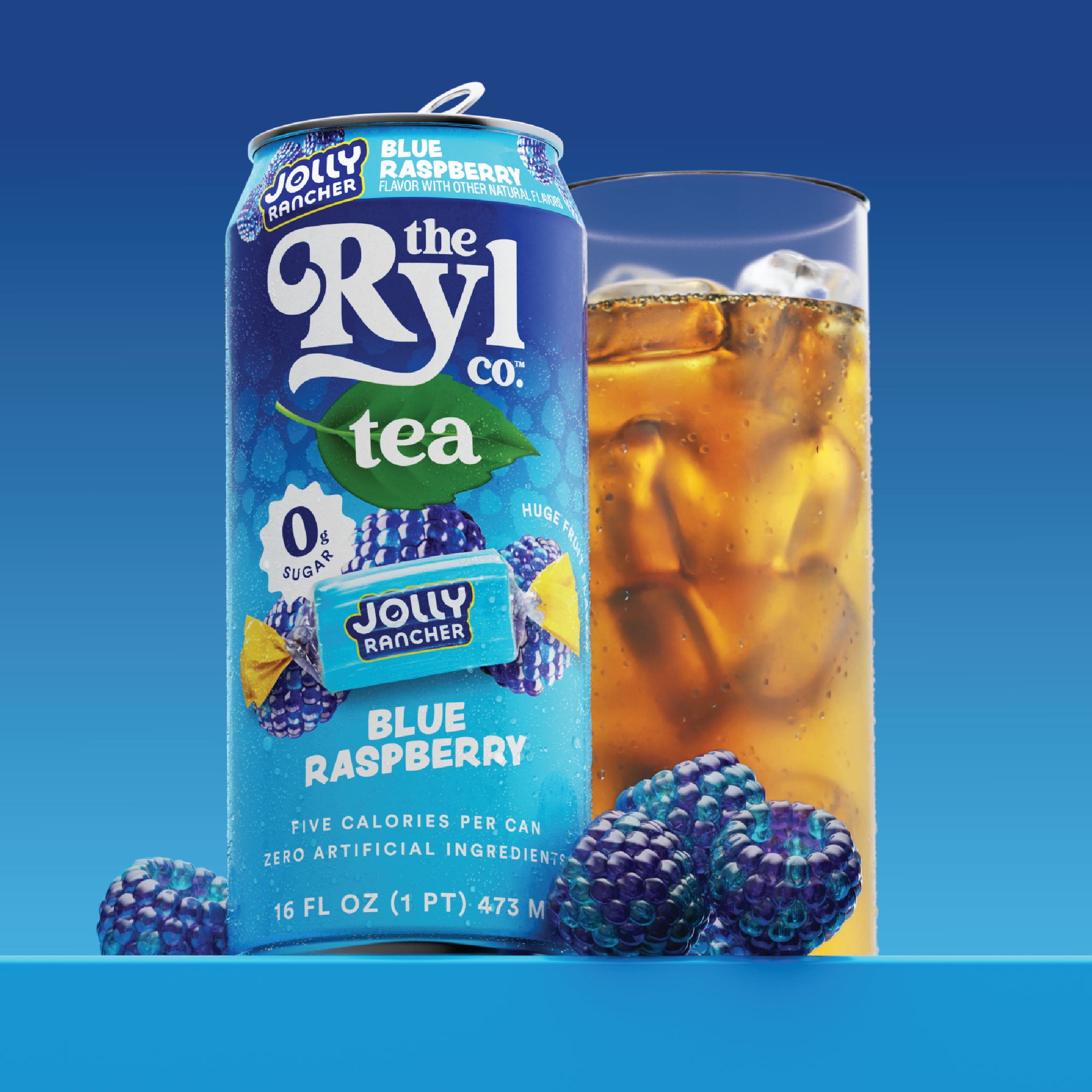 Ryl Iced Tea Jolly Rancher Blue Raspberry, Zero Sugar Antioxidant Tea, 16 fl oz Ready-to-Drink Can