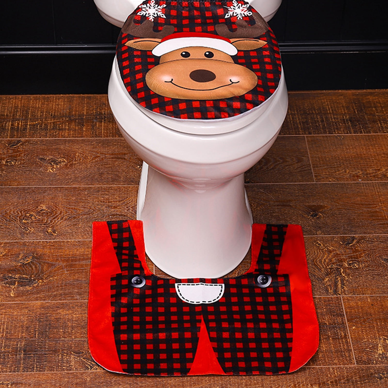 Travelwant 2Pcs/Set Santa Toilet Seat Cover, Christmas Bathroom Sets