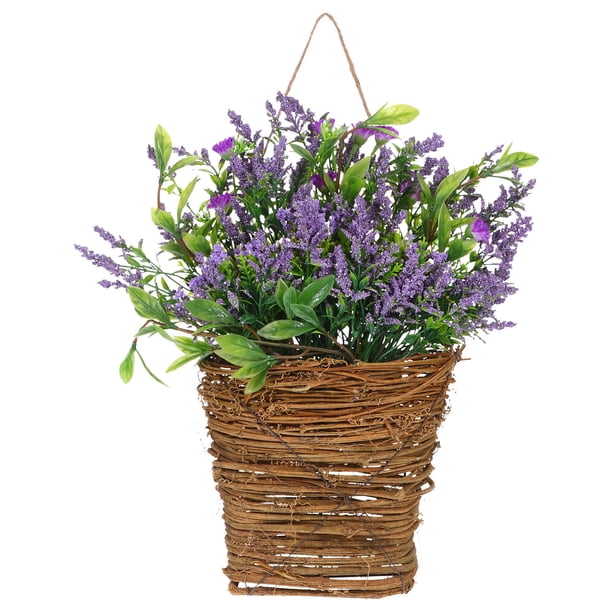 OUNONA Colgante Con Flores Artificiales Y Cesta De Para Puerta Exterior