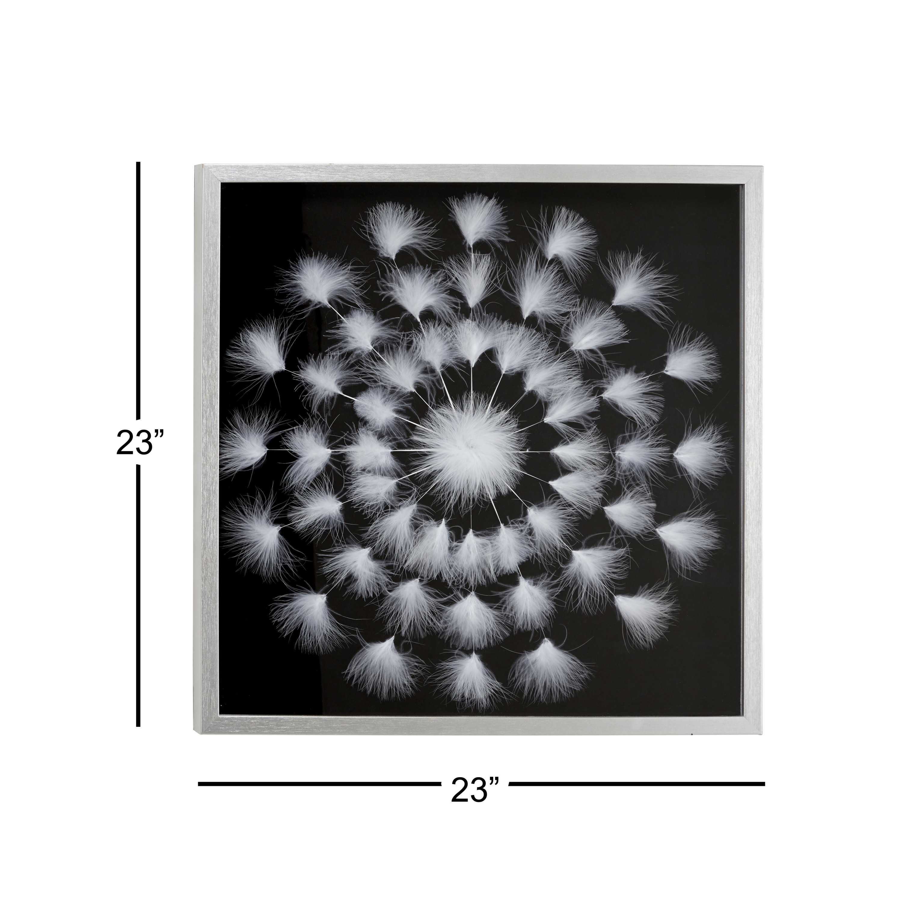 DecMode Polystone Natural White Feather Wall Décor Shadow Box, 24"W x 24"H