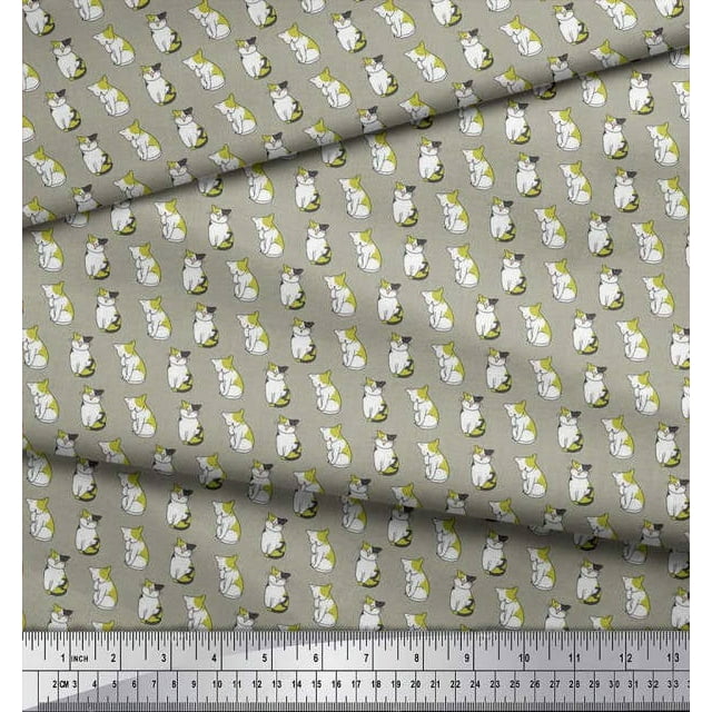 Soimoi Cotton Poplin Fabric Cat Animal Print Fabric by Yard 56 Inch Wide