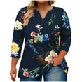 thumbnail image 2 of Rciityk Blouses for Women Casual 3/4 Sleeve V Neck T Shirts Plus Size Floral Print Pullover Tunic Tops Basic Shirts, 2 of 5