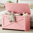 thumbnail image 3 of 30 Inch Wooden Storage Bench with Safety Hinges and Side Handles, Multifunctional Entryway Chest Toy Box Shoe Organizer, Easy Assembly, Pink Matte White Washed Ash Retro Color, 3 of 6