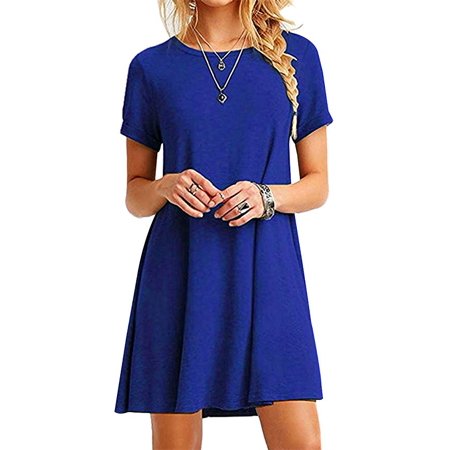 Women Summer Casual T Shirt Dresses A Line Swing Simple Multicolor Mini ...