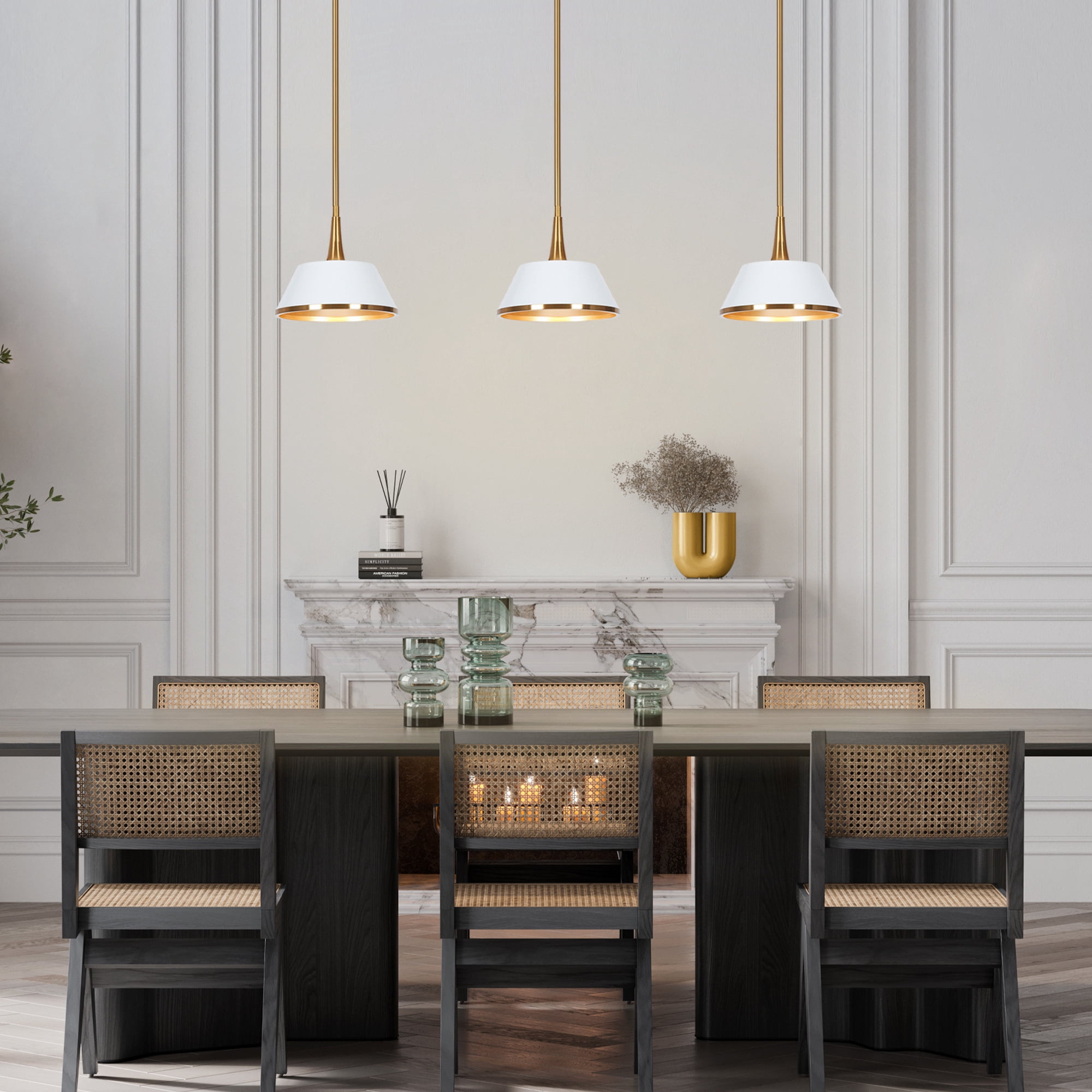 LNC White and Gold Modern Dome Pendant Light with Brass Finish for Kitchen or Dining Room