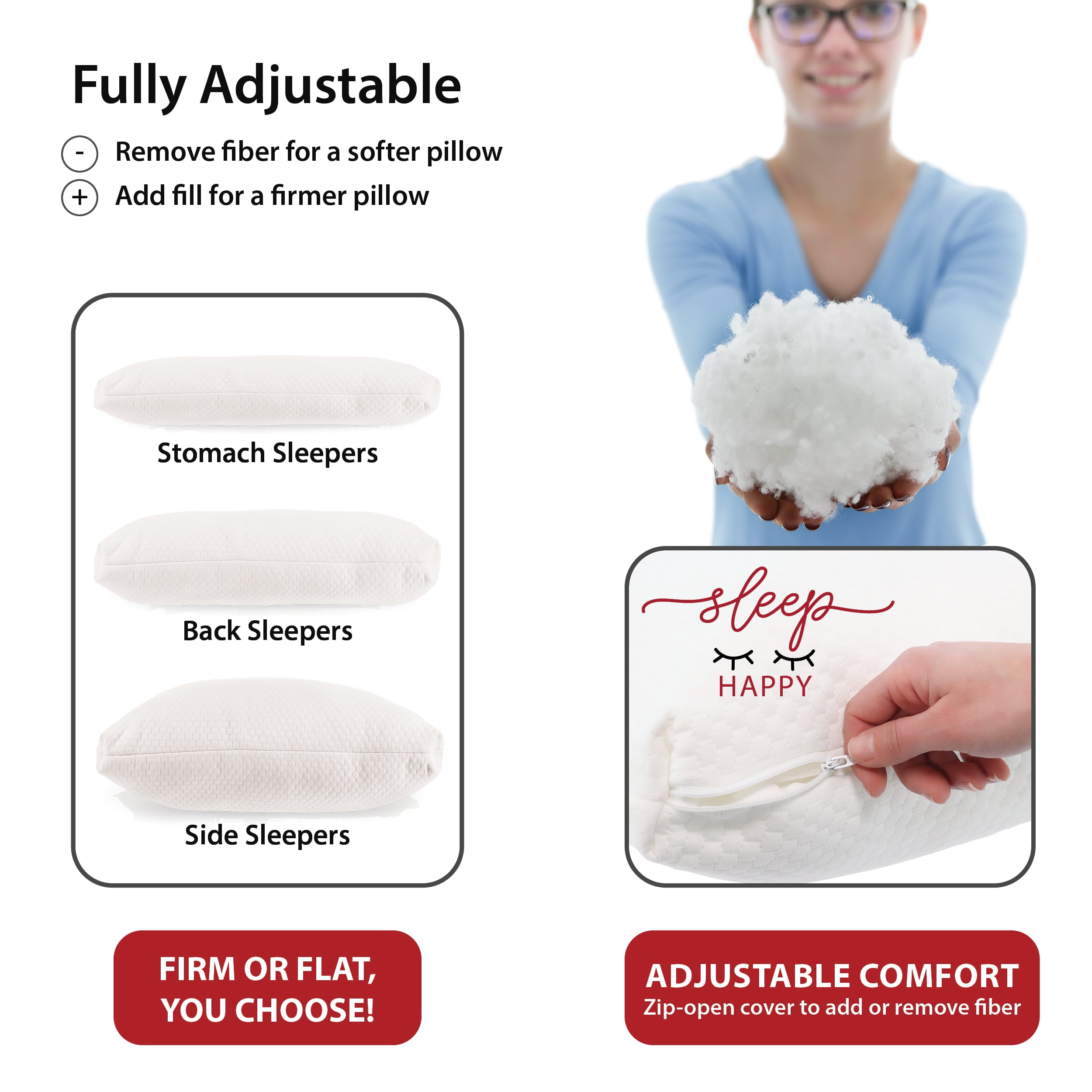 Core Products Adjustable Pillow - Customizable Loft with Alternative-Down Fill for Side, Back, or Stomach Sleeping; Cooling Gel Memory Foam Keeps You Cool and Comfortable - Standard Size