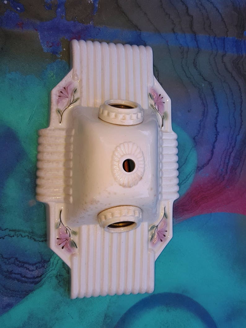 Antique Ceiling Fixture, Ceramic Light Fixture, Art Deco, Flush Mount