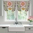 thumbnail image 4 of Vintage Daisy Floral Balloon Curtains for Bedroom/Front Door/Bathroom, Spring Flowers Botanical Leaves Checkered Wooden Tie Up Curtains 63 Inch Length Kitchen Curtains Shades for Windows 46"x63", 4 of 8