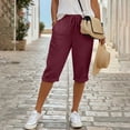 thumbnail image 6 of Gkeoshab Pants for Women Women's Cotton Linen Elastic Waist Pants Solid Color Summer Casual Trousers Suitable for Everyday & Office Wine M, 6 of 8