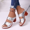 thumbnail image 2 of Rokment Orthopedic Platform Heels Slip on Dressy Sandals for Women Ladies 2026 Fashion Casual Quilted Leather Adjustable Band Chunky Block Heeled Open Back Slides Slippers Silver Size 7.5, 2 of 5