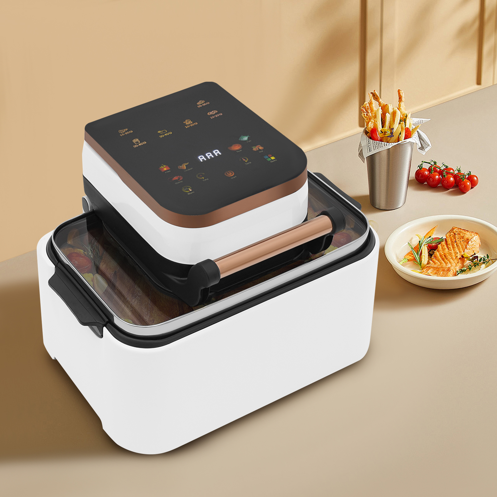 12L Multifunctional Air Fryer, 1700w Electric Air Fryer, Household Viewable Glass Air Fryer with 360° Hot Air Circulation, 176-410℉(White)