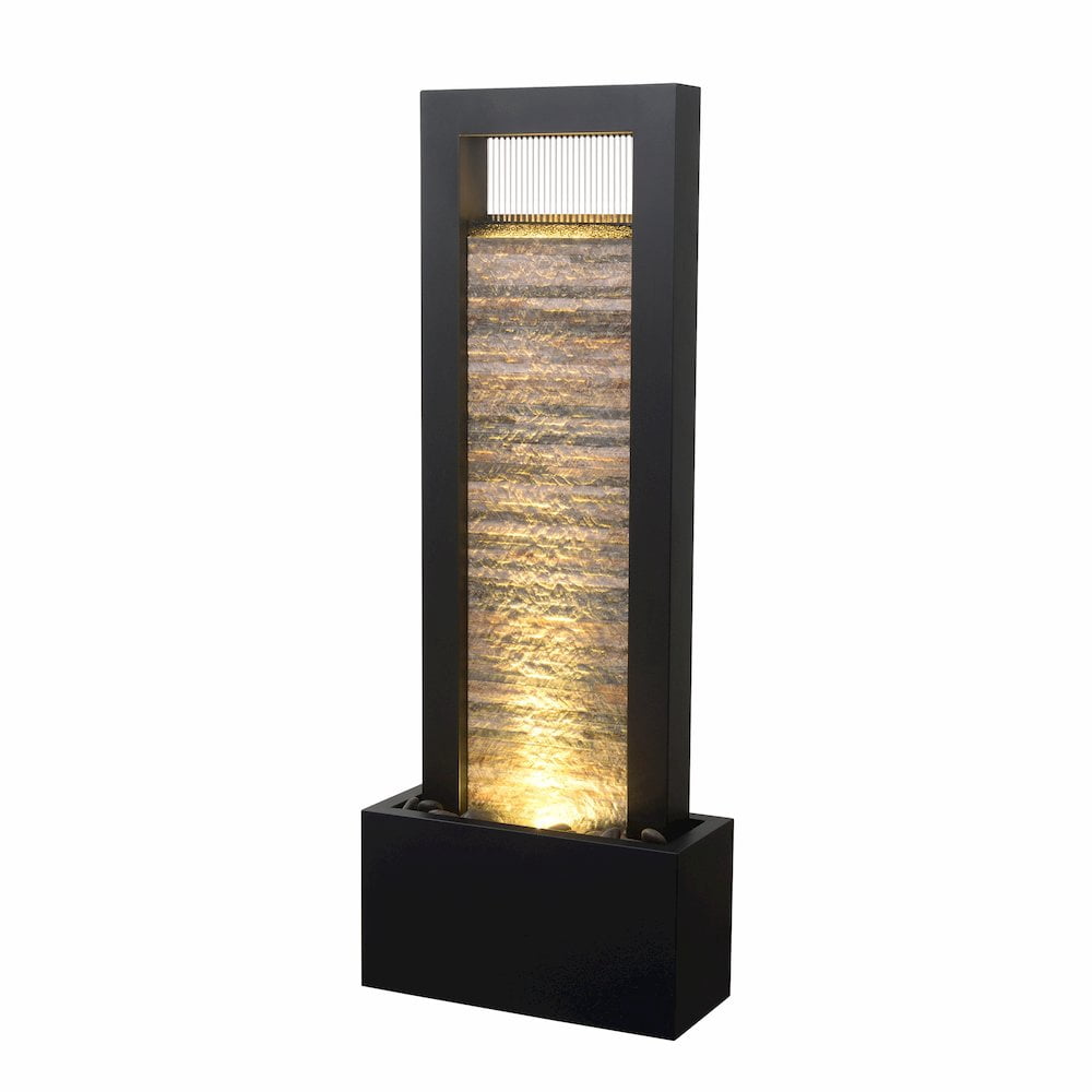 Versatile Zen Metal Fountain with Stone Brick Accent