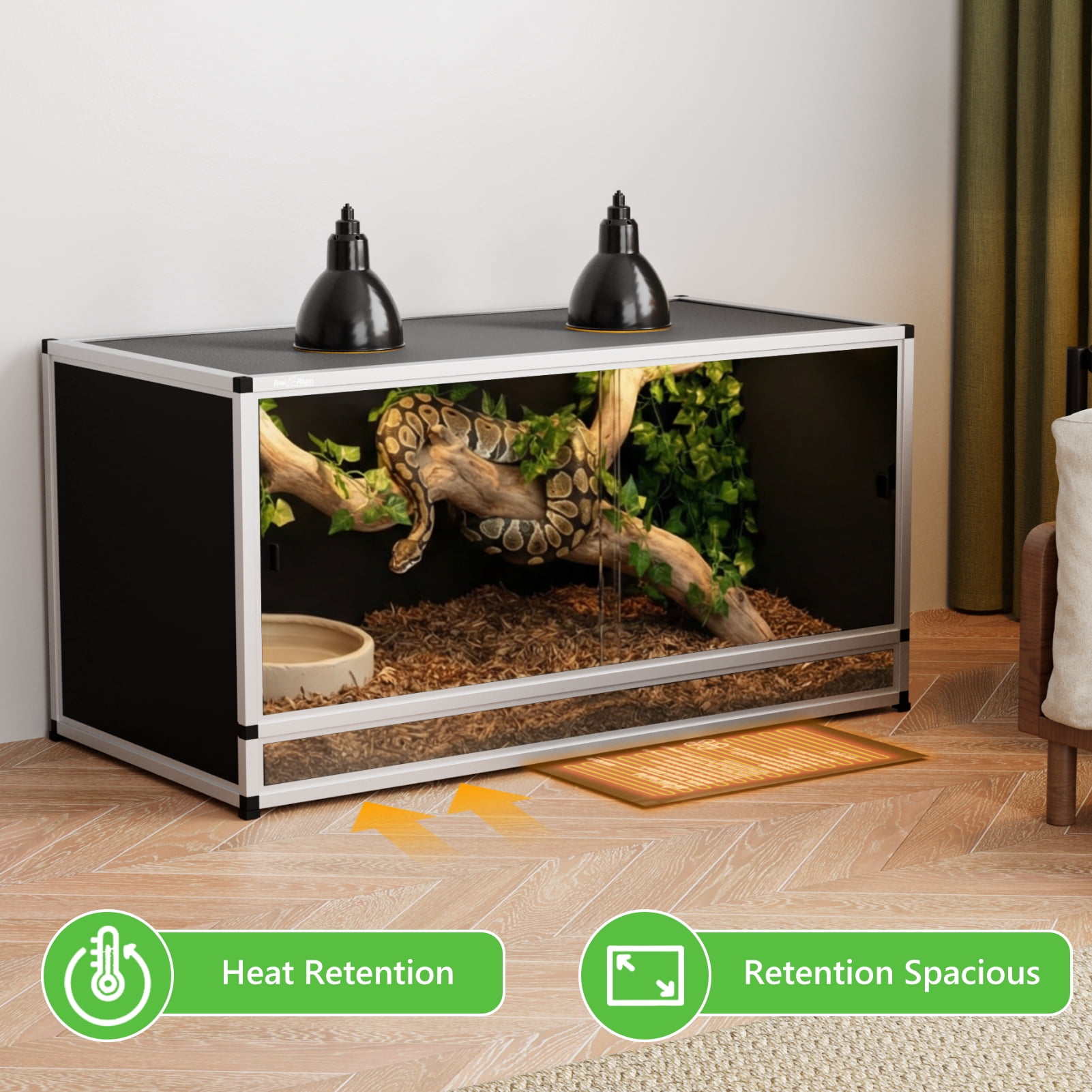 Toxirium 48x24x24 inch 120 gallon Stackable PVC Reptile Enclosure, Large Lizard Tank for Bearded Dragon, Lizard, Snake with Front Sliding Doors and Lock, Easy-Clean Terrarium