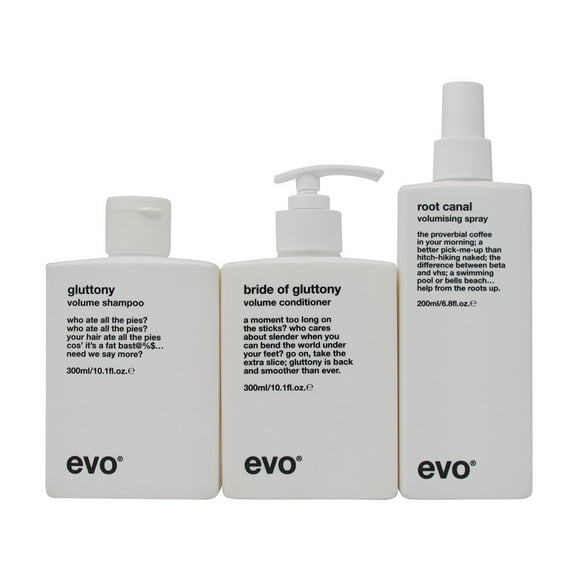 Bundle - 3 Items : Evo Gluttony Volume Shampoo & Bride Of Gluttony Conditioner (10.1 Oz Each) & Evo Root Canal Base Support Spray, 6.8 Oz Review