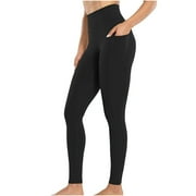 LOVZFMLL Yoga Leggings for Women High Waisted Butt Lifting Shapewear Tights with Side Pockets, Athletic Workout Ankle-Length Pants Black XL